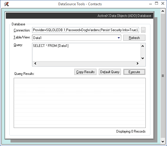 Picture showing the the DataSource Tools dialog box.